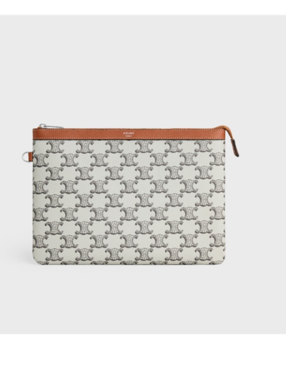 Celine Triomphe Canvas Wristlet in Beige and Brown